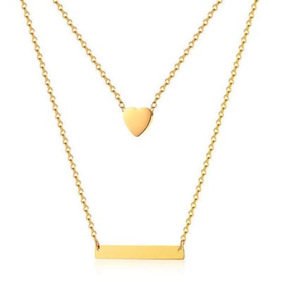 Dubbele ketting Edelstaal verguldkleurig Horizontal Bar Heart