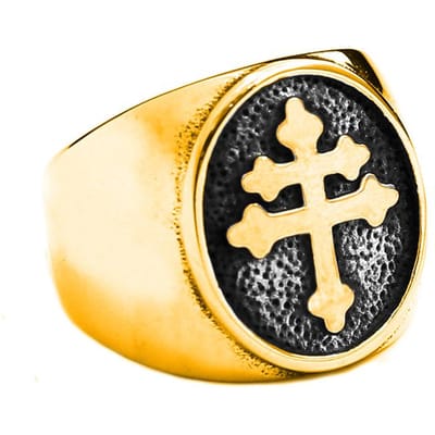 Klassieke Lotharings Kruis Signetring voor Heren Goud/ Kleur RVS Orthodox Kruis Ring Mannelijk Punk Biker Sieraden 7 beige