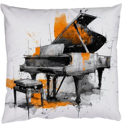 Sierkussens - Kussentjes Woonkamer - 50x50 cm - Piano - Oranje - Zwart - schets lijnen