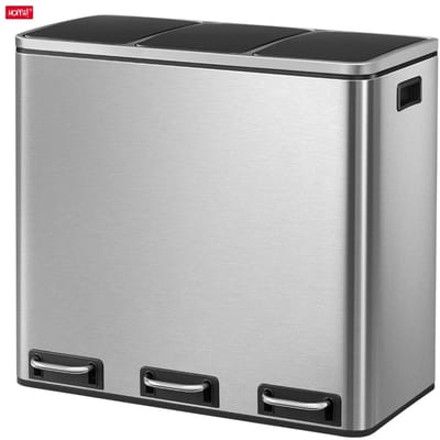 Hoppa! - Driedubbele afvalbak - 3x 18 liter - zilver - RVS