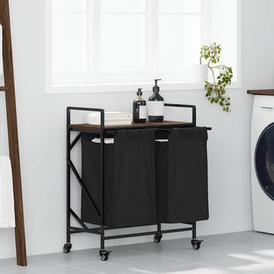 vidaXL - Wasmand - 2 - vakken - met - planken - bruin - eikenkleurig
