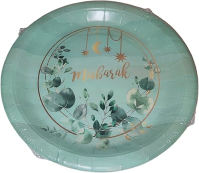 Ramadan Mubarak Wegwerpbordjes | Suikerfeest Servies | Eid Mubarak | Eid al Fitr | Ramadan Feestversiering | Offerfeest | Gebaksbordjes | Koekjesbord| Turquoise Mint Groen | Wegwerp Servies | Ramadan Decoratie | FSC® Papier | Ø 23 cm | 10 Stuks