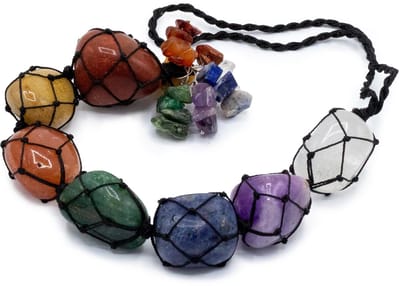 7 Chakra edelstenen hanger met chips - chakra - hang decoratie - meditatie - 35x3.5cm