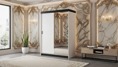 Kledingkast Schuifdeur – Casa Velluto RetroLux 138 Wit – Elegante Garderobekast met Spiegel, Moderne Woonkamerkast, Schuifdeuren, 138x205x59 cm
