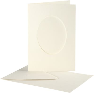 Passepartout kaarten , ovaal, afmeting kaart 10,5x15 cm off-white, 10 set