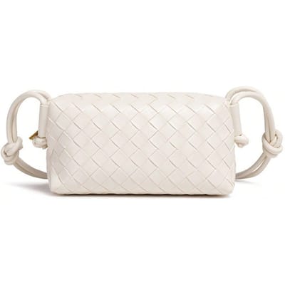 Geponst Geweven Kleine Vierkante Tas, Schouder Crossbody Dames Lichtgewicht Dames Tas beige white