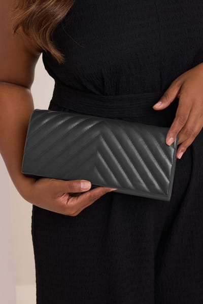 Yours Zwarte Clutch Van Imitatieleer Met Chevronpatroonsize One Size