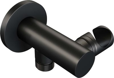 Brauer Black Edition thermostatische inbouw badkraan met drukknoppen SET 04 met badvulcombinatie en 3-standen handdouche en doucheslang en wandaansluitbocht mat zwart