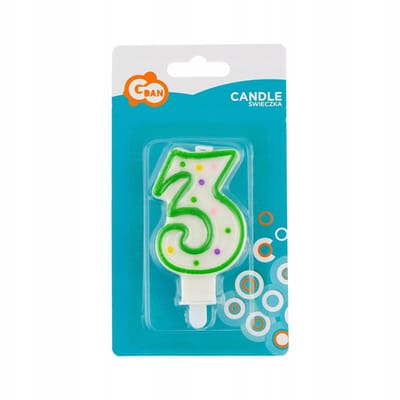 Kaars Cijfer 3 met Stippen - 7,5 cm