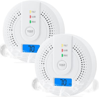 YAGXIG Koolmonoxidemelder - Set van 2 - Koolmonoxidemelder met alarm - CO-melder - Draagbaar - LED-display - Werkt op batterijen - Draadloos - Geschikt voor thuis, op reis, in hotels - Wit (batterijen niet inbegrepen)
