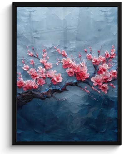 Poster in lijst - Fotolijst 60x80 cm - Posters - Bloesem - Bloem - Roze - Tak - Posterlijst zwart - Decoratie - Wanddecoratie woonkamer - Muurdecoratie slaapkamer