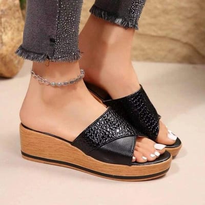 Hoge Hakken Platform Slippers Damesschoenen Jurk Wiggen Sandalen Casual Strand Slippers Designer Pumps Femme Slides 39 zwart
