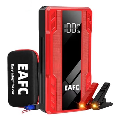 EAFC 12V Jumpstarter voor Auto - 600A - 2-in-1 Starthulp met Powerbank, LED Zaklamp en SOS Noodlicht - Met opbergdoos - rood