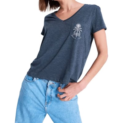 Roxy Laguna Green T-shirt Met Korte Mouwen En V-hals Blauw L Vrouw