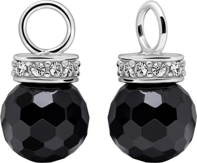 Quiges - Oorbedels Hanger Bol van Zwart Geslepen Glas 10mm voor Hoop Oorringen - Dames Oorbellen - 925 Zilver Rhodium - ESE013