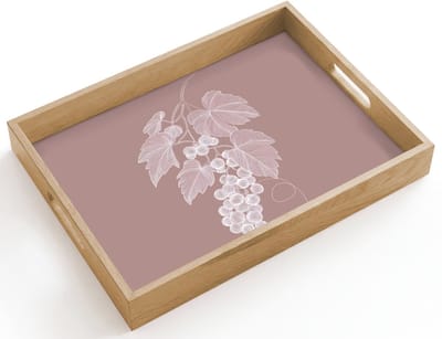 Dienblad hout 40x30 cm - Schootdienblad - Tros - Druiven - Illustratie - Bladeren - Borrelplank rechthoek - Plateau dienbladen