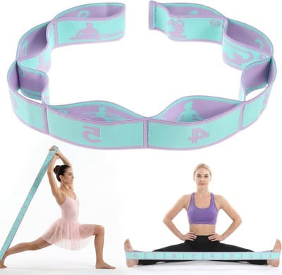 Yoga stretchband met 8 lussen voor optimale flexibiliteit en krachttraining, zeer elastisch en duurzaam, ideaal voor yoga en fitness oefeningen