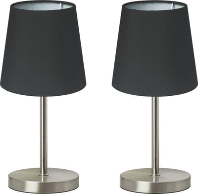 Trango Set van 2 bedlampjes 2017-07B*2 *BLACKY* Tafellamp met stoffen kap in zwart incl. 1x E14 lamphouder, lamp, vensterbank, tafellamp, bedlamp voor slaapkamer