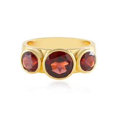 Cavill - Zilveren Ring Verguld - 3,56 Ct Mozambique Granaat Ronde Geslepen - 925 Sterling Zilver - Brede Band - Moderne Elegante Damesring