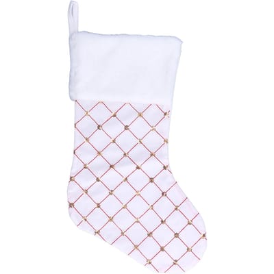 Sac Cadeau Chaussette de Noël Paillettes Dorées Ornement Arbre de Noël Chaussette à Suspendre pour Festival blanc