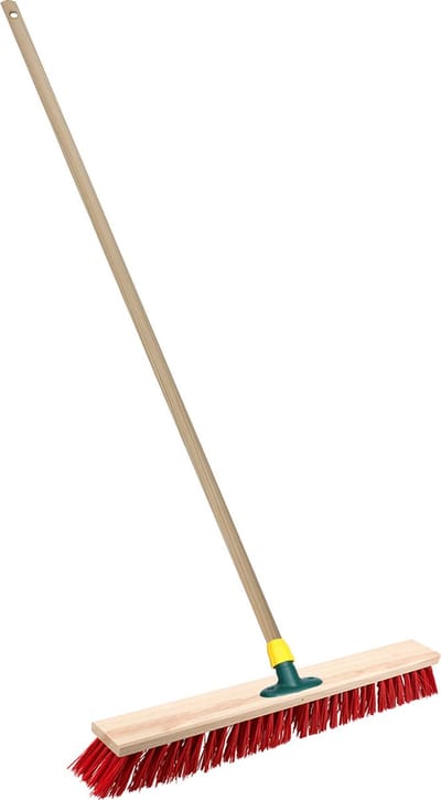 Brumag Straatbezem/buitenbezem - hout/kunststof - steel 129 cm - borstelkop breed 50 cm - rood - met steelhouder