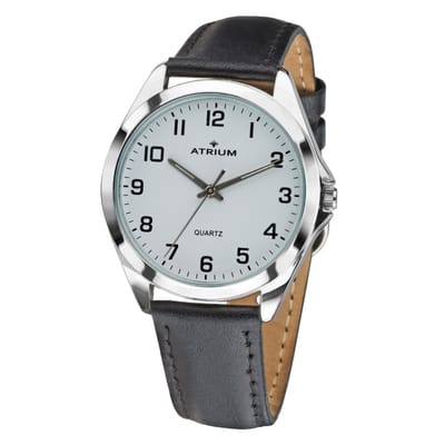 ATRIUM Horloge - Heren - Zilver - Analoog - Leer Zwart - Lederen Bandje - Verstelbaar - Duidelijk - Quartz uurwerk - Edelstalen sluiting - A10-10
