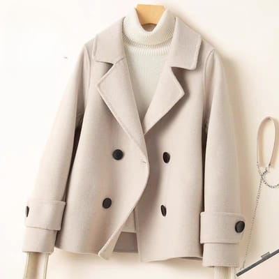 Nieuwe Wollen Jas voor Dames In Herfst en Winter Korte Pakkraag Kleine Wollen Jas Moeder XL white
