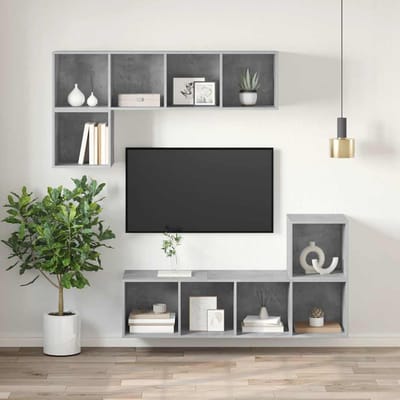 vidaXL - Tv-wandmeubel - 37x37x107 - cm - bewerkt - hout - betongrijs