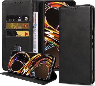 Smartphonica Telefoonhoesje geschikt voor Realme 8i kunstleren Hoesje met Magnetische sluiting en Pasjeshouders Book Case met Klepje - Zwart geschikt voor Realme 8i