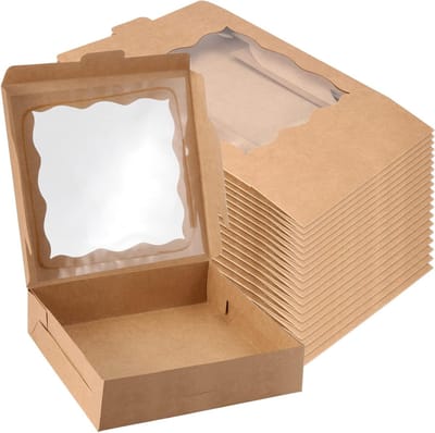 Kraft Papieren Bakkerijdozen met Venster - 20 Stuks, 25x25x2.5cm, Ideaal voor Taarten, Koekjes en Gebak