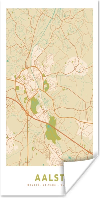 Poster Plattegrond - Vintage - Stadskaart - Aalst - Kaart - 80x160 cm