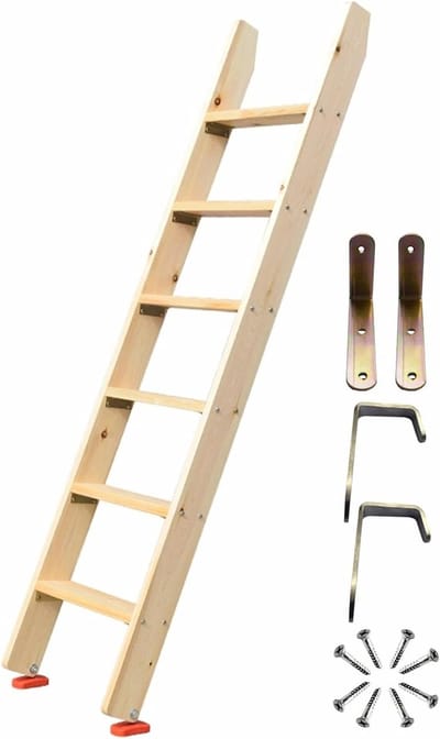 Stapelbedladder Hout - Hoogslaper Ladder - Veilig Instappen - Extra Brede Treden - 44 cm Breed - Houtkleur