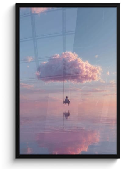 Poster in lijst - Fotolijst 60x90 cm - Posters - Wolk - Schommel - Kleurrijke lucht - Posterlijst zwart - Decoratie - Wanddecoratie woonkamer - Muurdecoratie slaapkamer