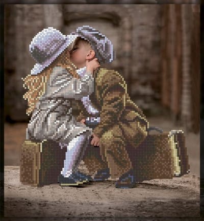 Borduurpakket met kralen/parels - Little Travelers - Kleine Reizigers - VDV - kralen borduren - parels borduren