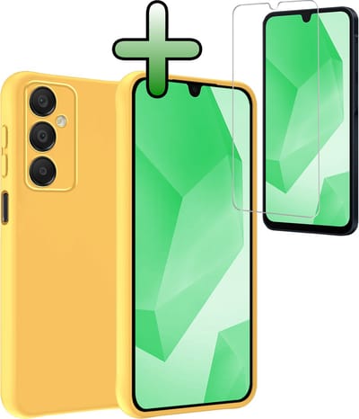 Hoesje Met Screenprotector - Geschikt voor Samsung Galaxy A16 - Sterk & Shockproof - Back Cover - Siliconen Case - Telefoon Hoes - Geel