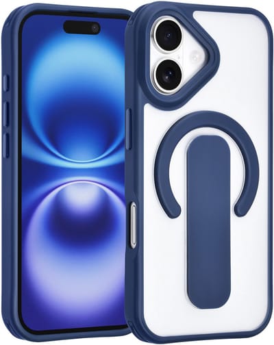 TUNIQ Anti-shock Back cover voor iPhone 16 - Ingebouwde Ringstandaard - Blauw
