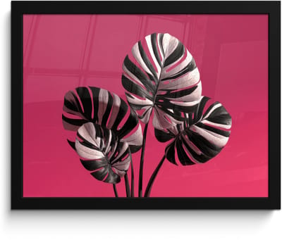 Poster in lijst - Fotolijst 40x30 cm - Posters - Bladeren - Rond - Roze - Posterlijst zwart - Decoratie - Wanddecoratie woonkamer - Muurdecoratie slaapkamer