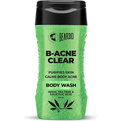 Beardo Nettoyant Corporel Anti-Acné pour Hommes 200 ml | Avec Neem, Arbre à Thé et Acide Salicylique | Peau Propre et Claire | Pour l'Acné Corporel et la Purification de la Peau | B- black