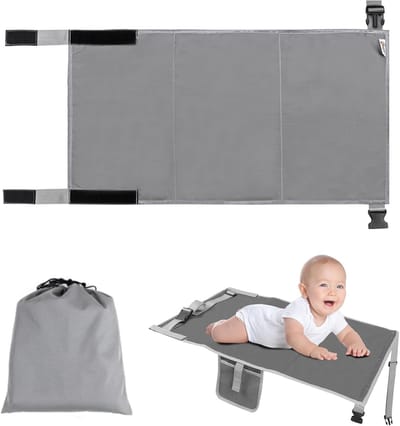 Reis hammock kinderen - Vliegtuig bed - Comfortabel reizen - Verstelbare gesp - 79x44 cm - Grijs