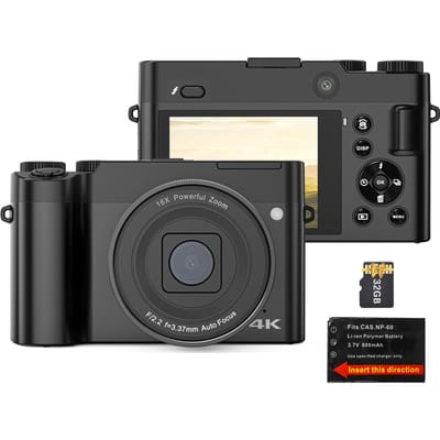 Appareil photo numérique 4K Caméra vidéo numérique 64MP Double objectif Écran IPS 2,8 pouces Mise au point automatique 16X Numérique With 1 Battery