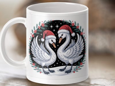 Mok Kerst Zwanen, Feestdagen Mok, Zwanen met Kerstmuts, Winterse Drankbeker, Cadeau Idee, Koffiemok, Theemok, Kerstdecoratie