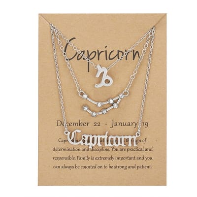 Bixorp Stars Set van 3 Steenbok / Capricorn Kettingen - Zilverkleurige Ketting op Cadeau Kaartje - Sterrenbeeld / Zodiac Sieraden Set