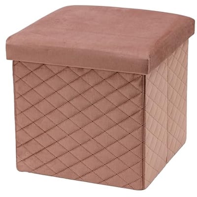 Opvouwbare Fluwelen Zitzak met Voetensteun - Ruimtebesparende Opbergkruk voor Slaapkamer en Woonkamer - 38 x 38 x 38 cm - Poederroze