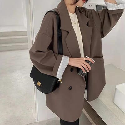 Blazers Femmes Minimaliste Uni Vêtement d'extérieur Ample Élégant Rétro Officiel Décontracté High Street Féminin Tout-match Manteaux de Printemps XL café