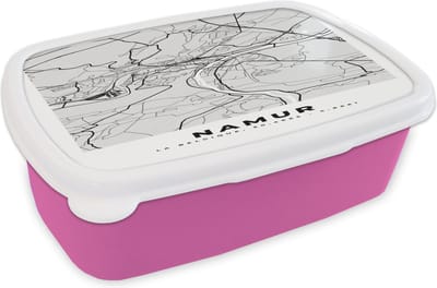 Broodtrommel Roze - Lunchbox - Brooddoos - Stadskaart – Plattegrond – België – Zwart Wit – Namur – Kaart - 18x12x6 cm - Kinderen - Meisje