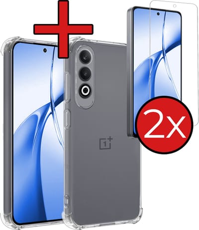 Hoesje - Met Screenprotector - 2 Stuks - Geschikt voor OnePlus Nord CE4 - Sterk & Shockproof - Back Cover - Siliconen Case - Telefoon Hoes - Shock Proof - Telefoonhoes - Transparant