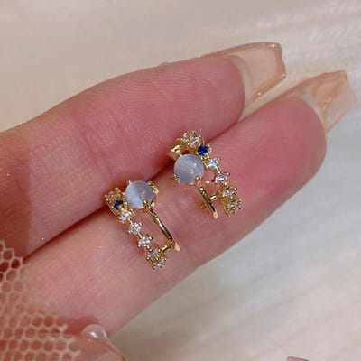 Trend Koreaanse Nieuwe Elegante Glanzende Zirconia Oorbellen Voor Vrouwen Mode Witte Groene Maanlicht Kattenoog Steen Oorbellen Feest Sieraden Cadeau brown