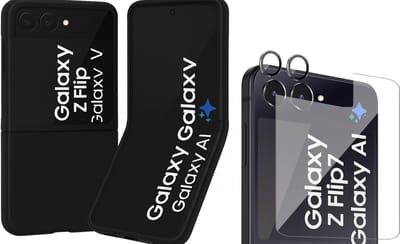 Hoesje geschikt voor Samsung Galaxy Z Flip 7 - Screenprotector Glas & Camera Protector - Mat Back Case Zwart