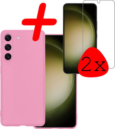 Hoesje Met 2x Screenprotector - Geschikt voor Samsung Galaxy S23 - Sterk & Shockproof - Back Cover - Siliconen Case - Telefoon Hoes - Lichtroze