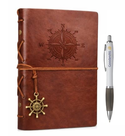 Goodz4All Vintage Lederen Notitieboek met Pen - Schetsboek Notebook - Travel Journal Refill Bruin-Reis Dagboek Retro met Blanco Papier Navulbaar A5